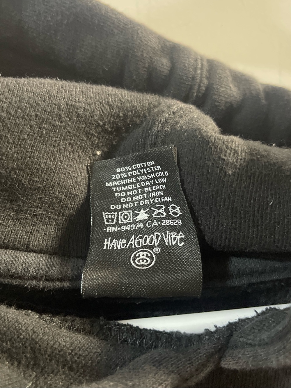Stussy Black Hoodie with White Logo Tag Have One Hole - Picture 5 of 8
